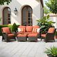 HOMLUX HOMLUX 5-Piece Patio Furniture Set with Chairs and Ottomans, High Back Outdoor Sofa Set, Brown Rattan in Orange Red, , large