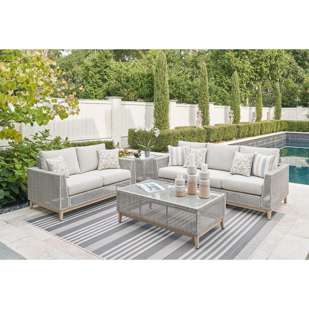 Ashley Seton Creek Stationary Patio Sofa in Gray, , large