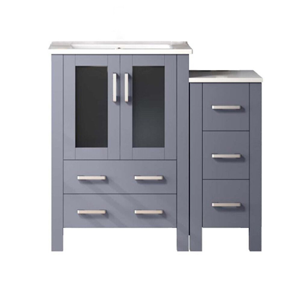 Lexora Home Volez 36" Single Bathroom Vanity in Dark Grey with White Ceramic Top and Rectangular Sink, , large