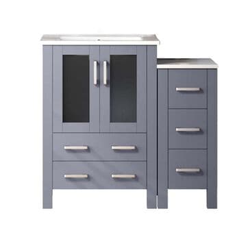 Lexora Home Volez 36" Single Bathroom Vanity in Dark Grey with White Ceramic Top and Rectangular Sink, , large