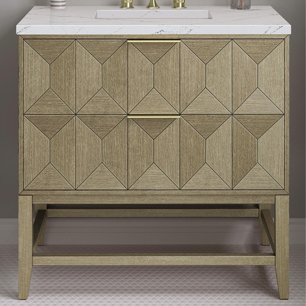 James Martin Vanities Emmeline 36" Single Bathroom Vanity in Pebble Oak with 3 cm Ethereal Noctis Quartz Top and Rectangular Sink, , large