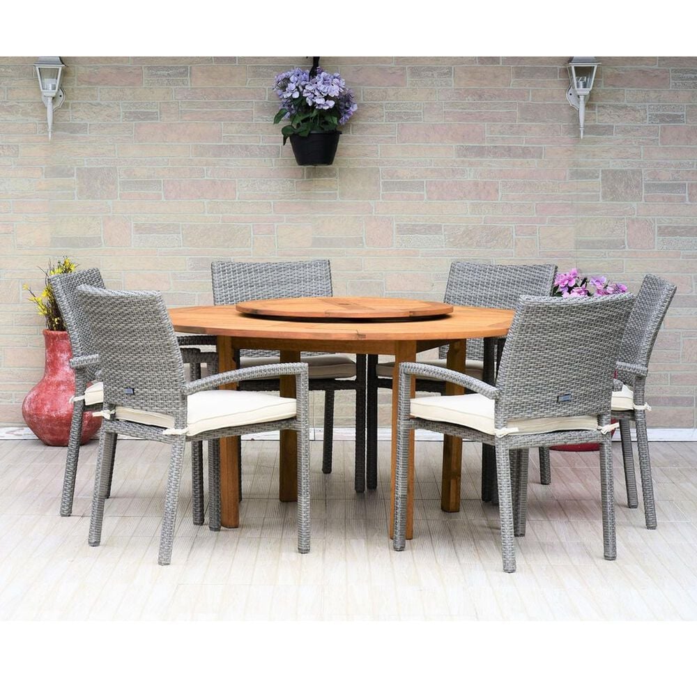 International Home Miami Anto 7-Piece Round Patio Dining Set in Grey and Light Oak, , large