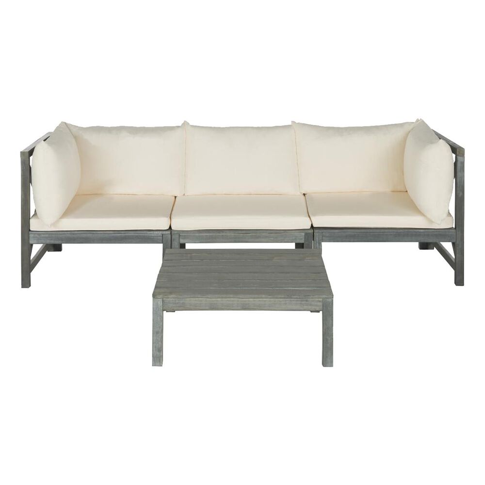 Safavieh Lynwood Outdoor Sectional Set with Beige Cushion in Ash Grey, , large