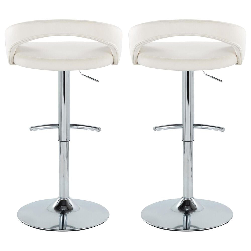LumiSource Grotto Swivel Adjustable Bar Stool with White Velvet Upholstery in Chrome (Set of 2), , large