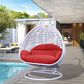 Leisuremod 2-Seat Hanging Egg Swing Chair with Red Cushion in White, , large