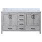Lexora Home Jacques 60" Double Bathroom Vanity in Distressed Grey with 2 cm White Carrara Marble Top and Rectangular Sinks, , large