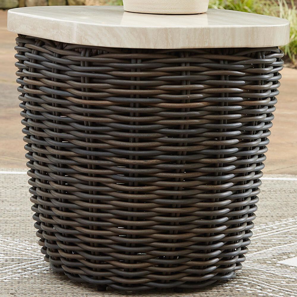 Ashley Kimora Patio Square End Table in Beige and Dark Brown - Table Only, , large