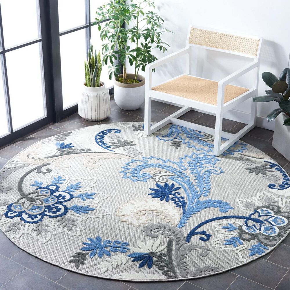 Safavieh Cabana CBN305F 6&#39;7&quot; Round Grey and Blue Indoor/Outdoor Area Performance Rug, , large