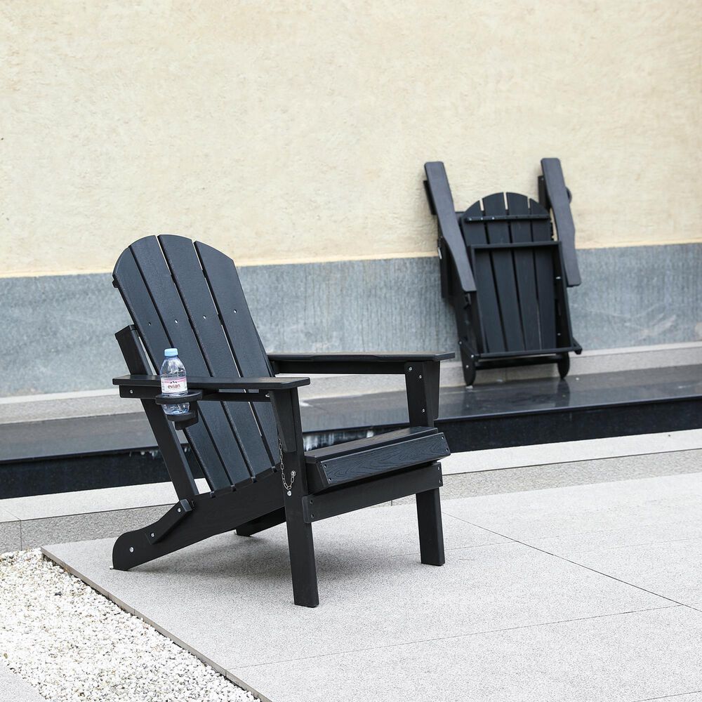 Hearth and Haven 34" Outdoor Folding Adirondack Chair with Cup Holder in Black, , large