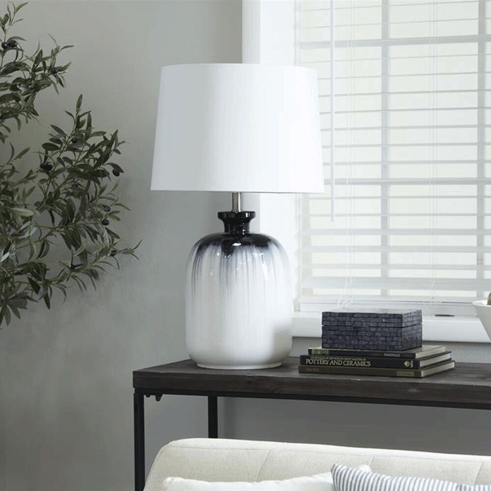 Maple and Jade Glass Rounded Cylinder Table Lamp in White and Black Ombre, , large
