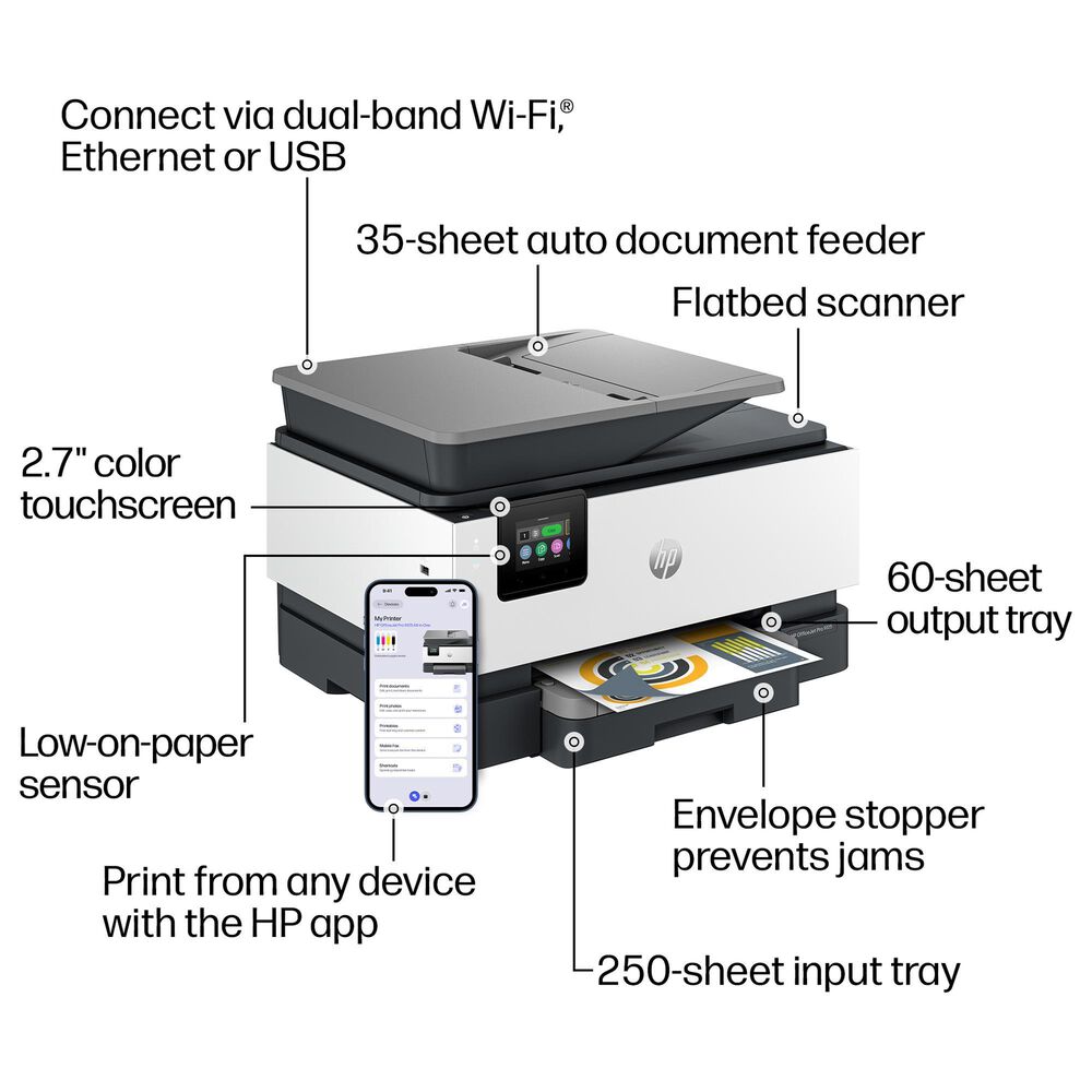 HP OfficeJet Pro 9135 All-in-One Printer in White and Charcoal, , large