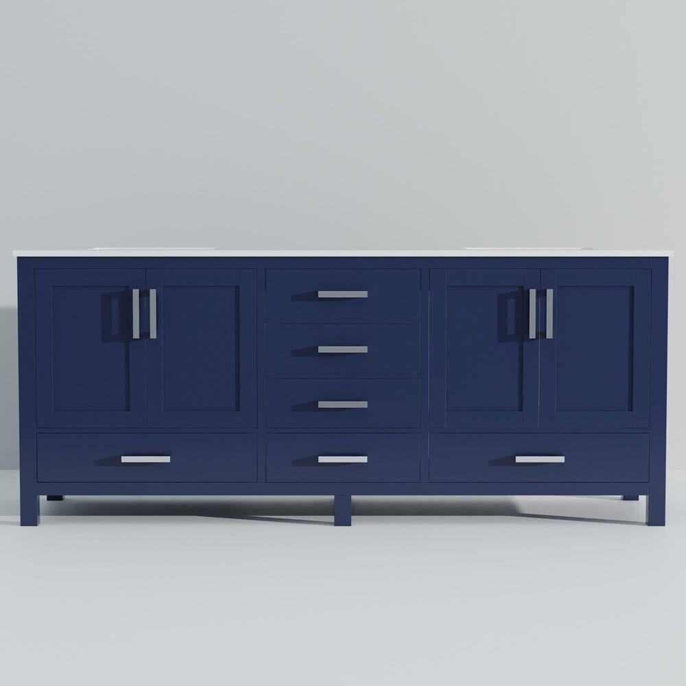 Lexora Home Jacques 80&quot; Double Bathroom Vanity in Navy Blue with 2 cm White Quartz Top and Rectangular Sinks, , large