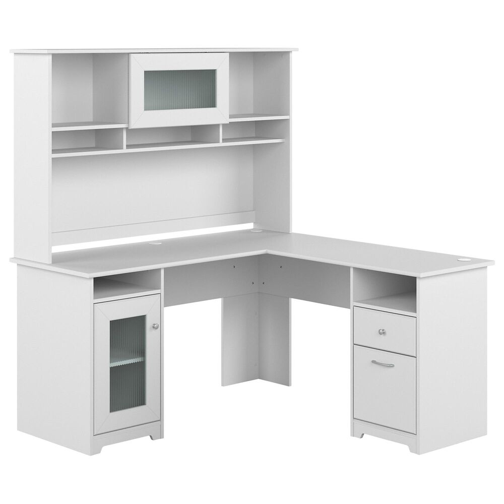 Bush Cabot 60" L-Shaped Desk with Hutch and Storage in White, , large