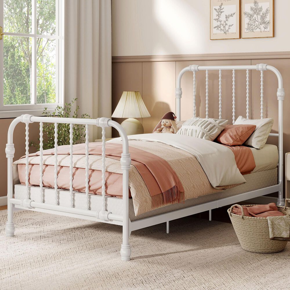 Furniture of America Wren Twin Spindle Kids Bed in White, , large