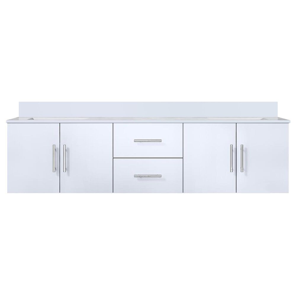 Lexora Home Geneva 72&quot; Double Bathroom Vanity in Glossy White with 2 cm White Cultured Marble Top and Rectangular Sinks, , large