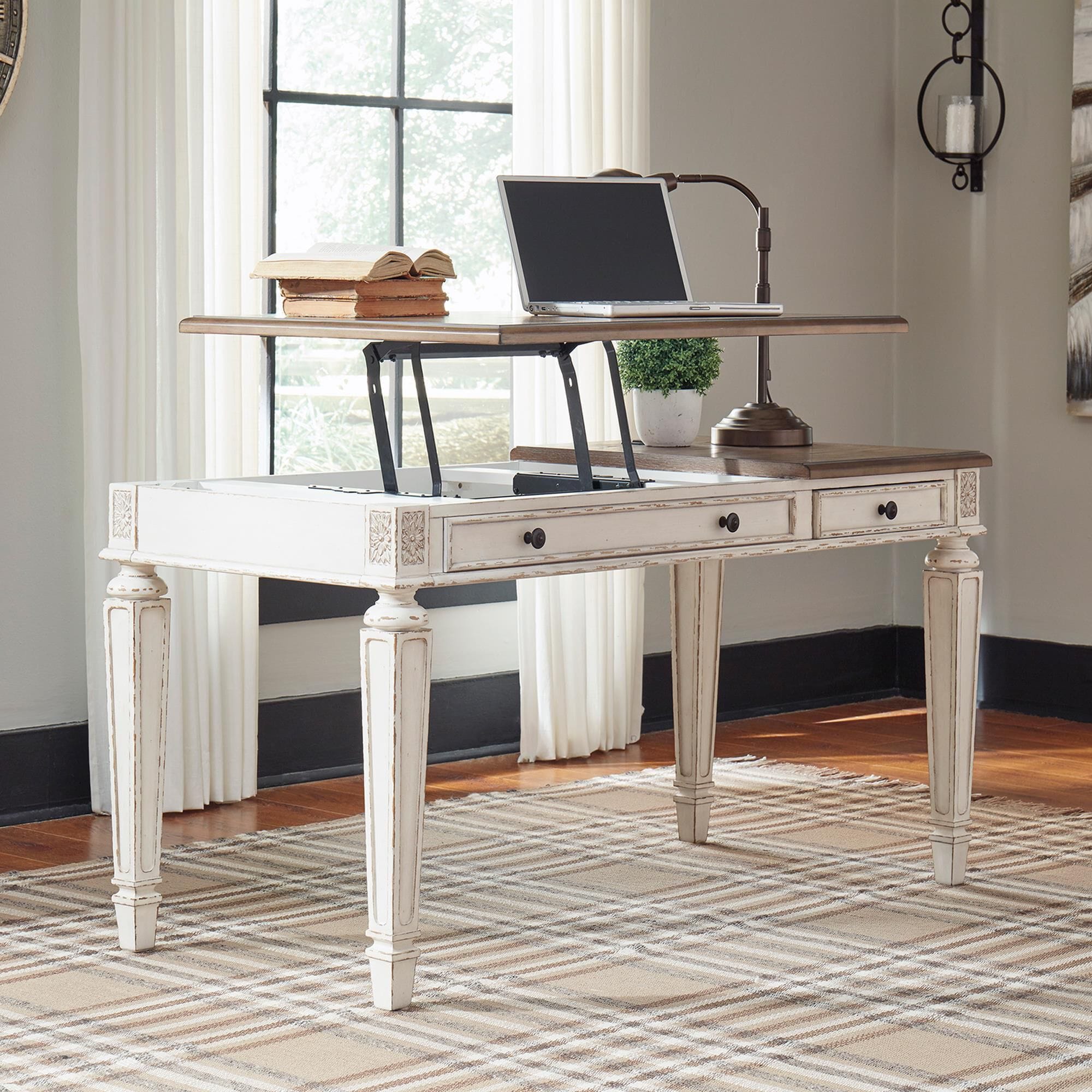 Signature Design by Ashley Realyn Lift Top Desk in White and Brown