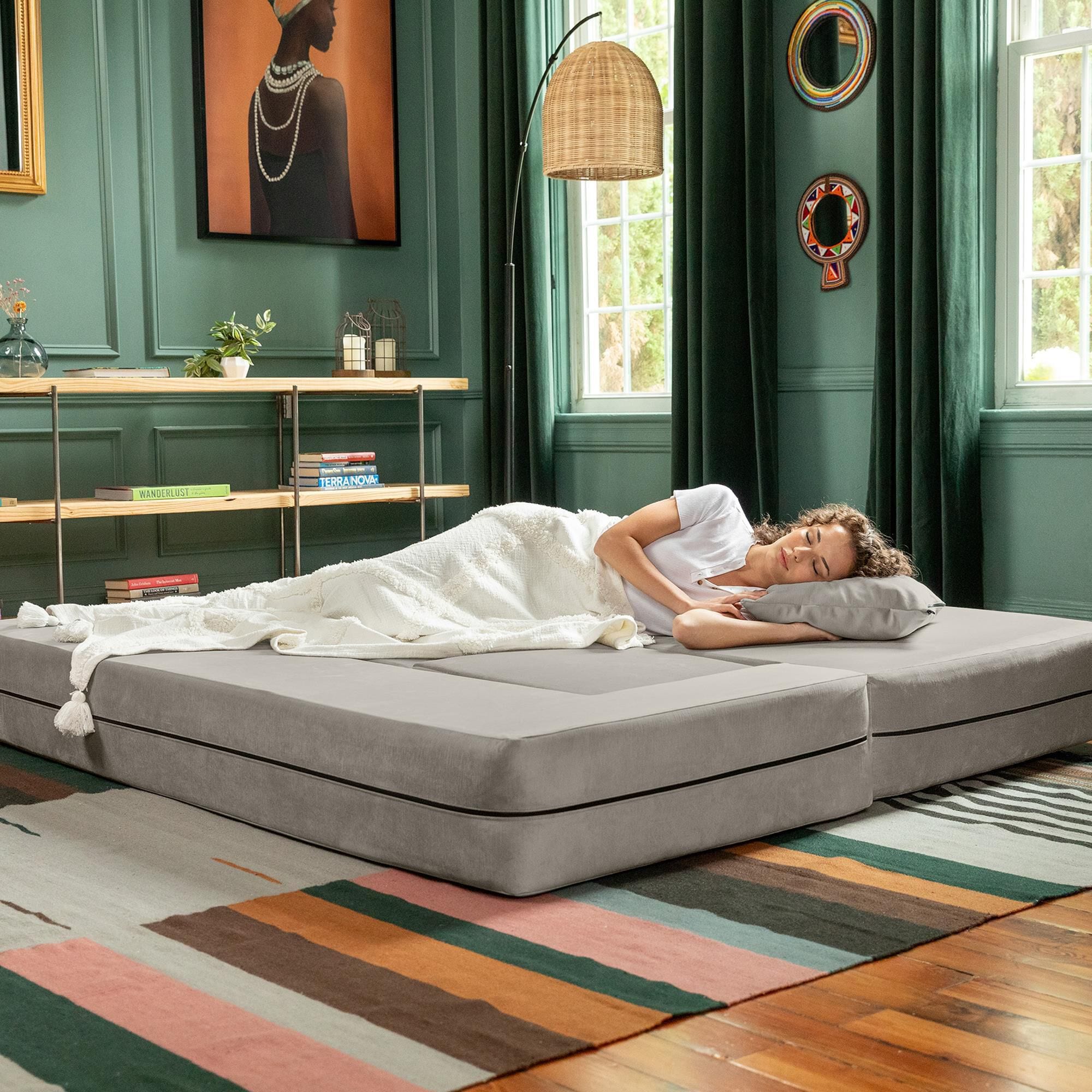 Jaxx Zipline Convertible Sleeper Sofa and Ottoman in Pewter