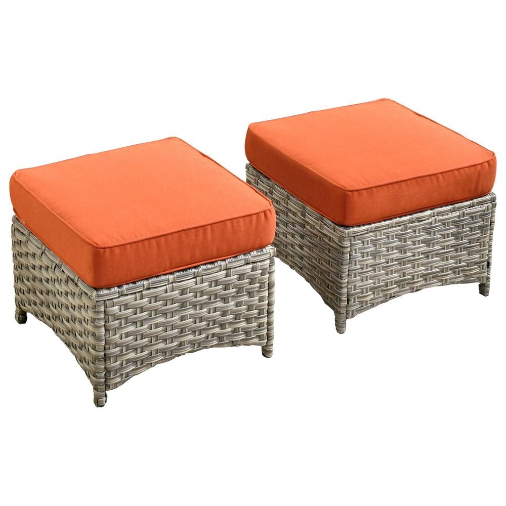 HOMLUX 2-Piece Outdoor Wicker Ottoman Set with Cushion in Coarse Textured Orange, , large