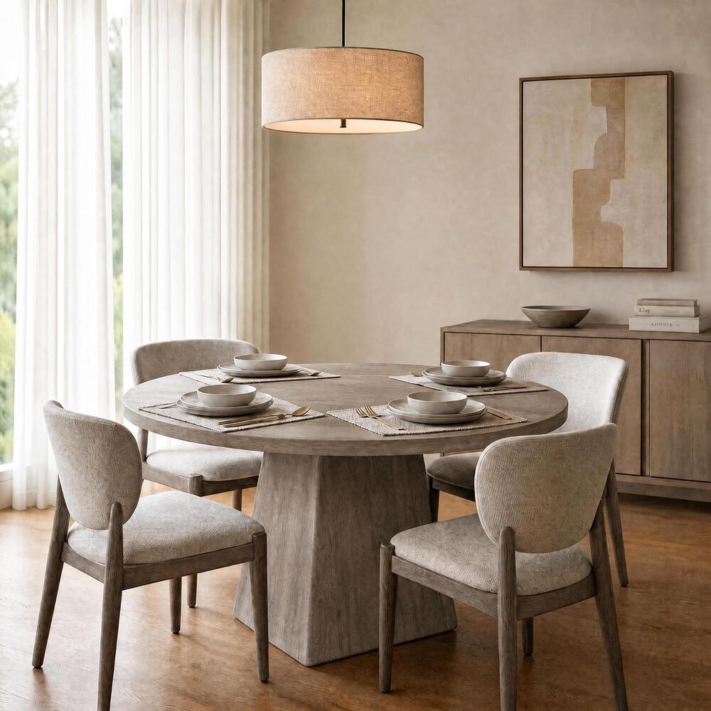 GARVEE 47" Round Dining Table with Pedestal Base in Gray - Table Only, , large