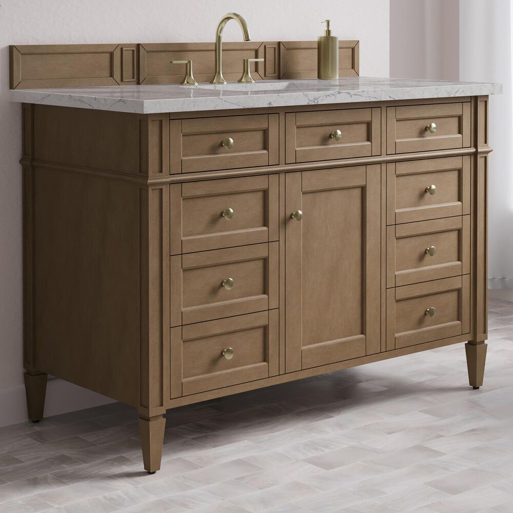 James Martin Brittany 48" Single Bathroom Vanity in Pecan with 3 cm Eternal Jasmine Pearl Silestone Top and Rectangular Sink, , large