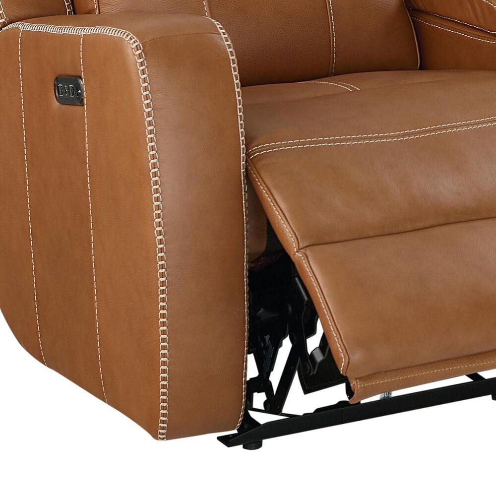 Bassett Norwood Leather Power Reclining Loveseat in Tan, , large