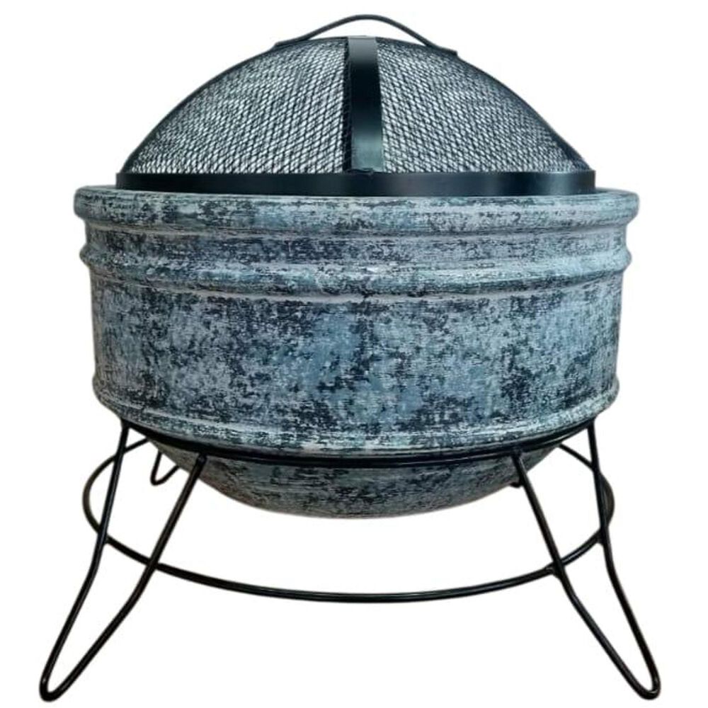 Alfresco Home Earthenware Large Plain Fire Pit in Blue Tornado, , large