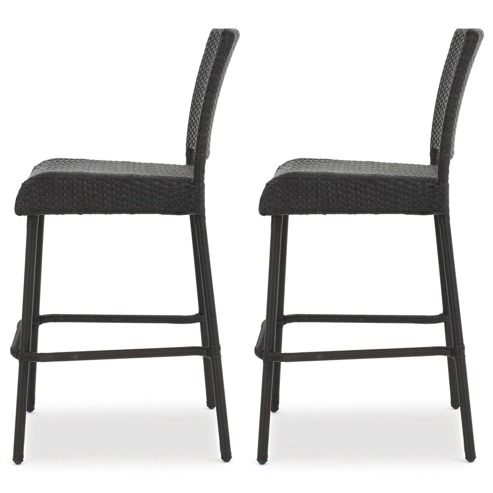 Hearth and Haven Outdoor Rattan Armless Barstool in Dark Brown (Set of 2), , large