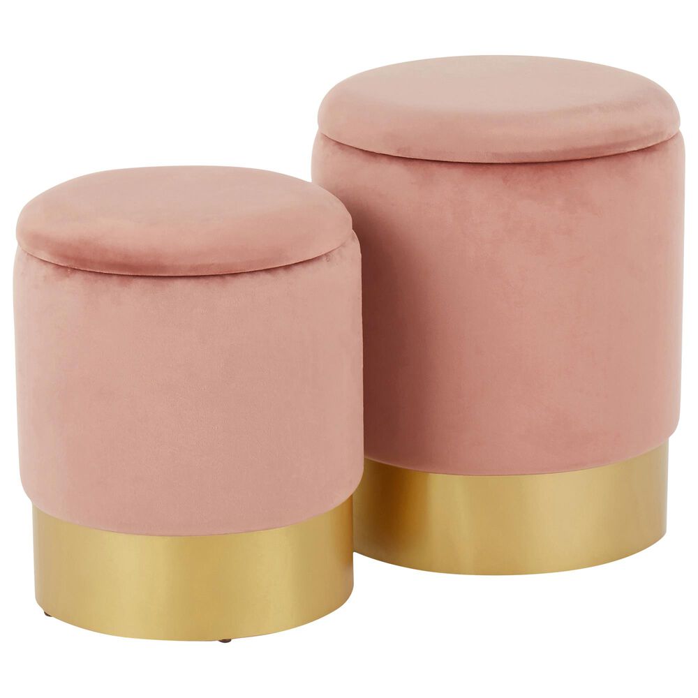 Lumisource Marla 2-Piece Nesting Ottoman Set in Pink Velvet and Gold, , large