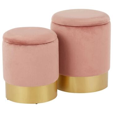 Lumisource Marla 2-Piece Nesting Ottoman Set in Pink Velvet and Gold, , large