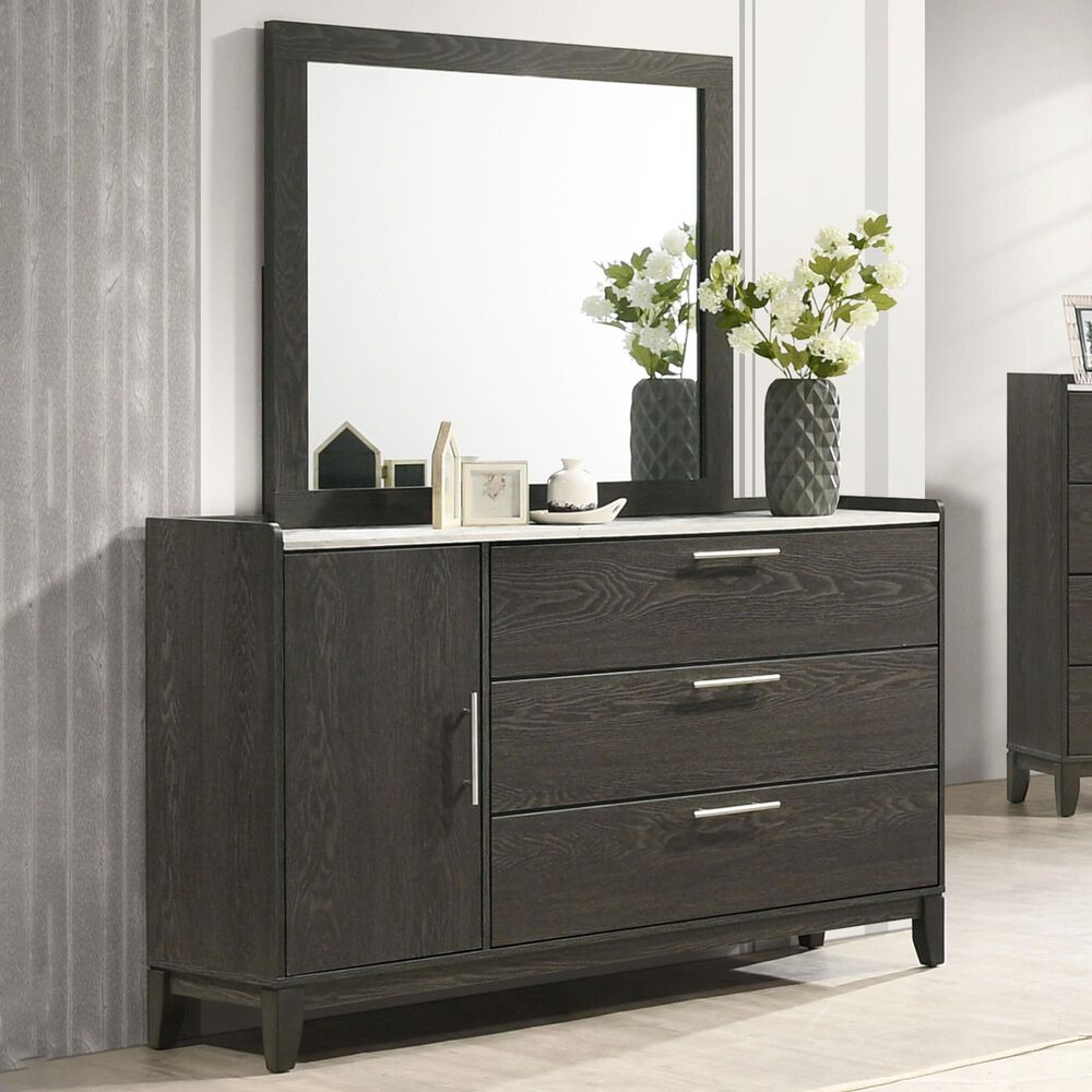 Lifestyle Enterprises 4-Drawer Dresser and Mirror in Dark Grey, , large