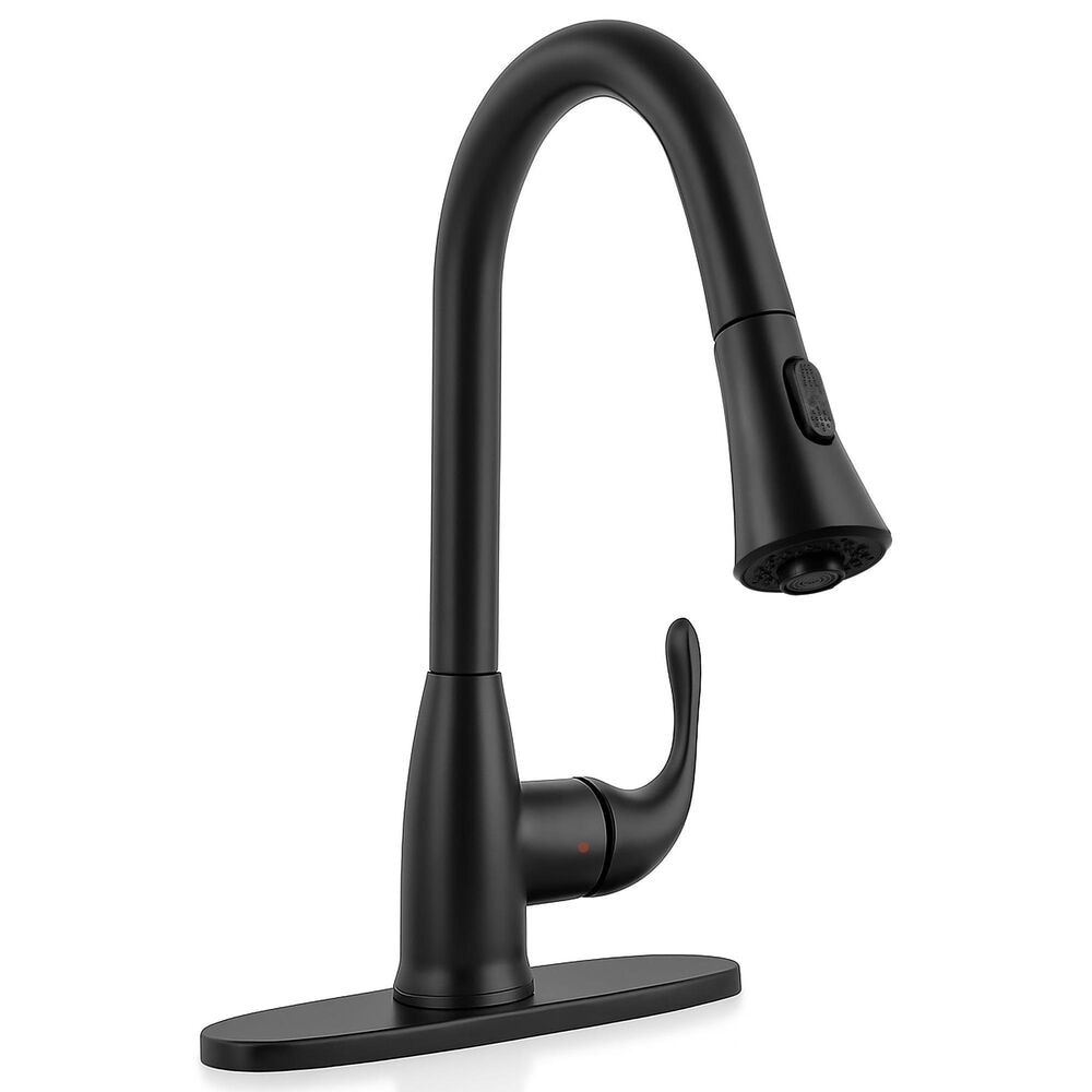 MS International AcquaLuxe Curved Pull-Down Sprayer Kitchen Sink Faucet with Deckplate in Matte Black, , large