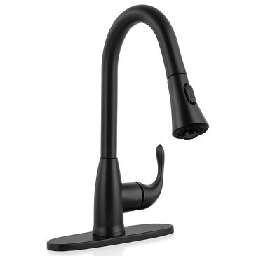 MS International AcquaLuxe Curved Pull-Down Sprayer Kitchen Sink Faucet with Deckplate in Matte Black, , large