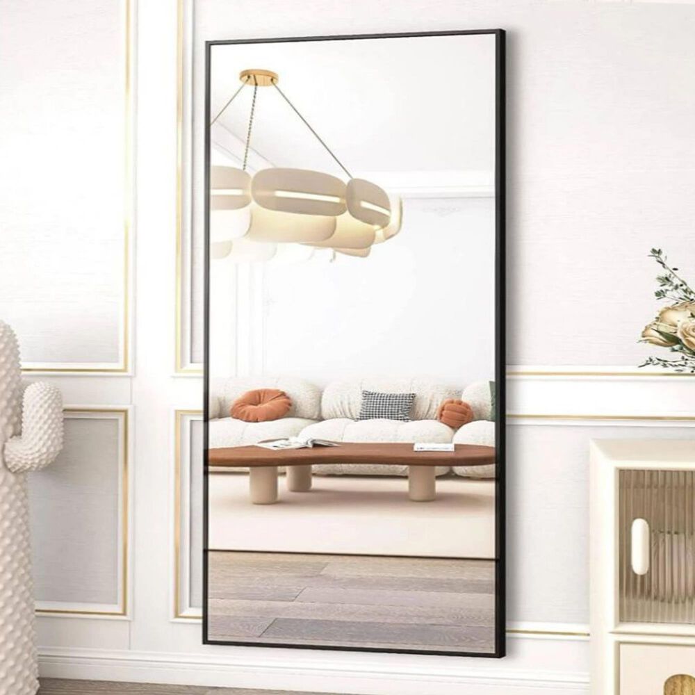 HOMLUX 58" x 18" Rectangular Leaning Floor Mirror in Black, , large