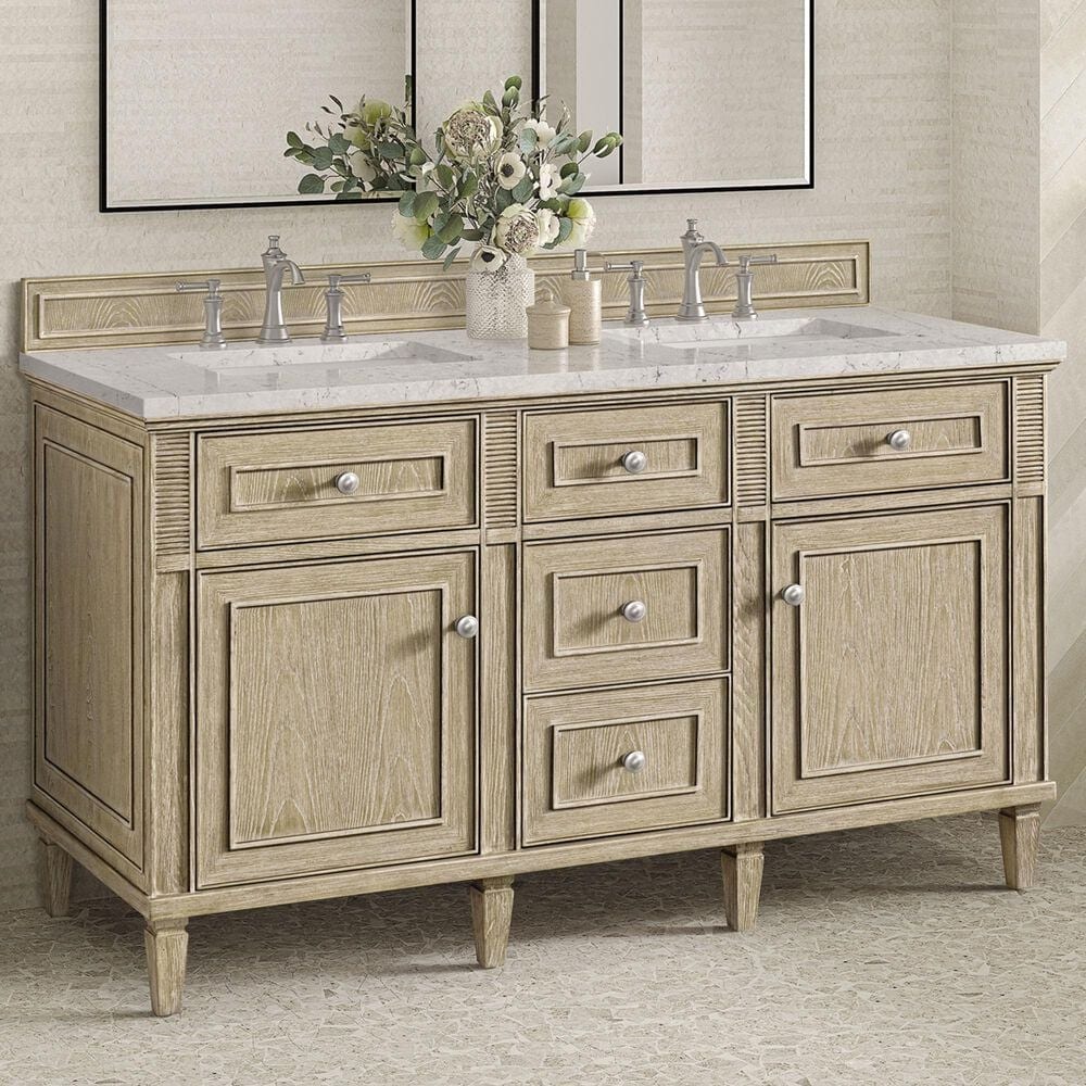 James Martin Vanities Lorelai 60&quot; Double Vanity in Whitewashed Oak with 3 cm Eternal Jasmine Pearl Quartz Top, , large