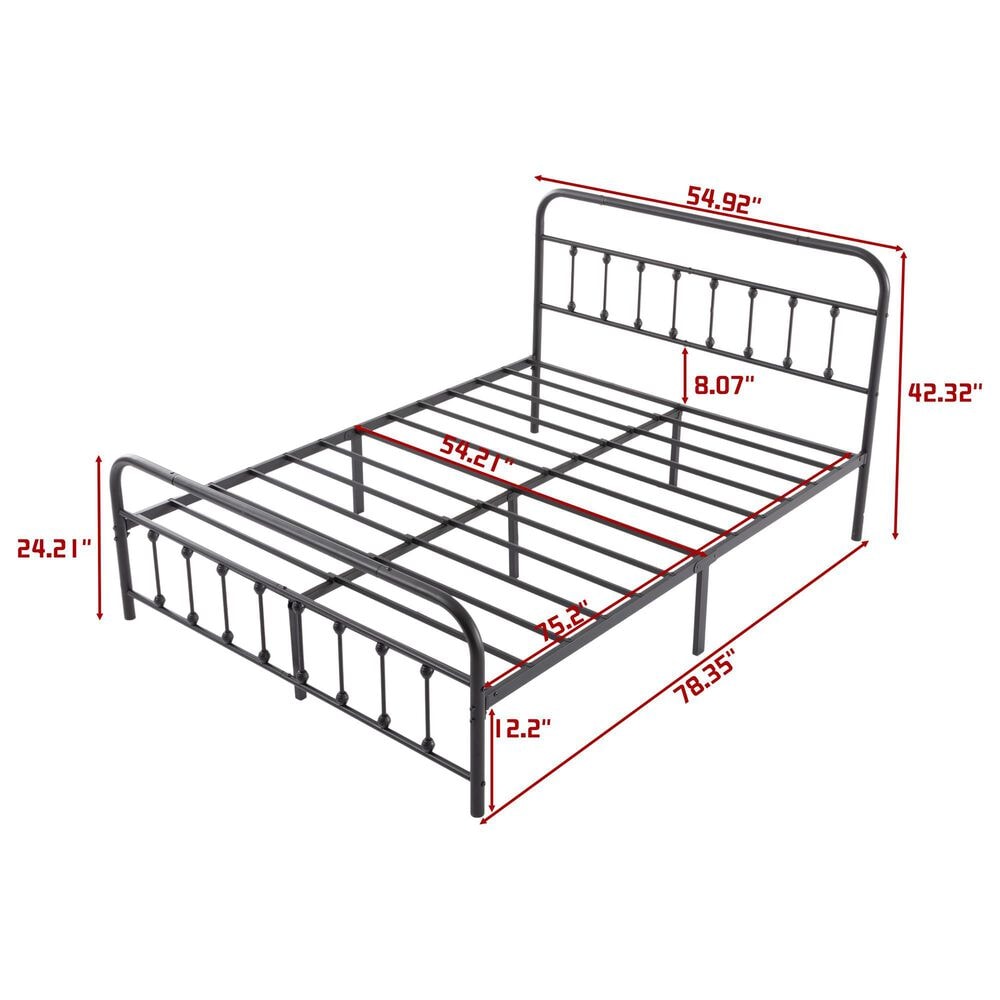 HOMLUX Full Metal Bed Frame with Sturdy Slats in Black, , large