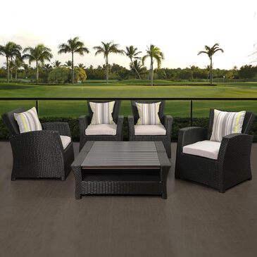 Amazonia Atlantic Staffordshire 6-Piece Black Wicker Seating Set with Light Grey Cushions, , large