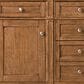 James Martin Vanities Brittany 60" Double Bathroom Vanity in Saddle Brown with 3 cm White Zeus Quartz Top and Rectangular Sinks, , large