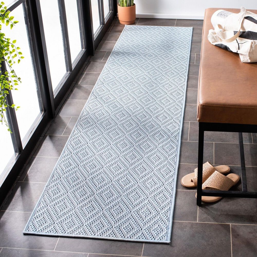 Safavieh Bermuda Geometric 2&#39; x 6&#39; Light Blue and Cream Indoor/Outdoor Area Performance Rug, , large