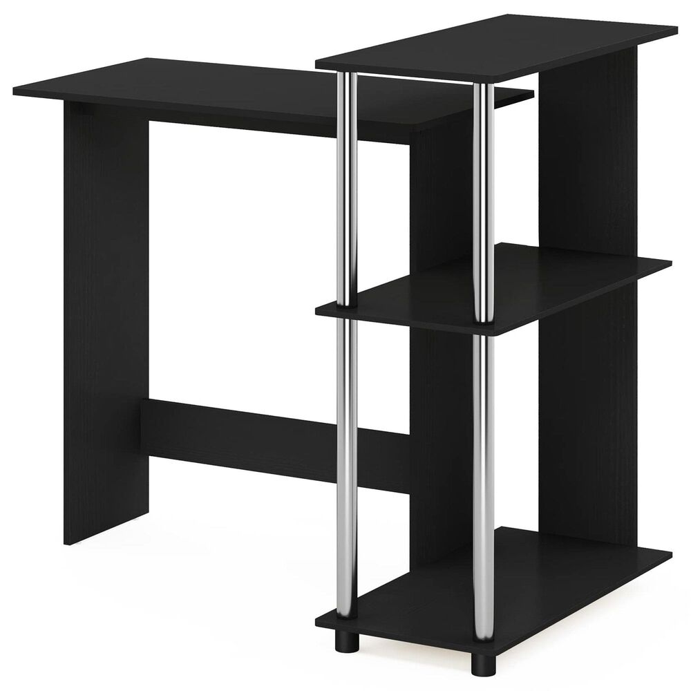 HOMLUX L-Shaped Computer Desk with Open Display Shelves in Americano and Stainless Steel, , large