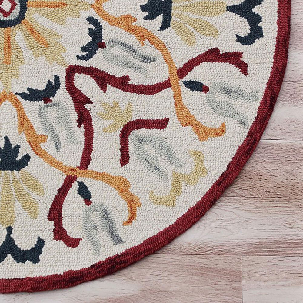 L&amp;R Resources Sinuous Electric Floral Medallion 6&#39; Round Red, Yellow, Cream and Navy Area Rug, , large
