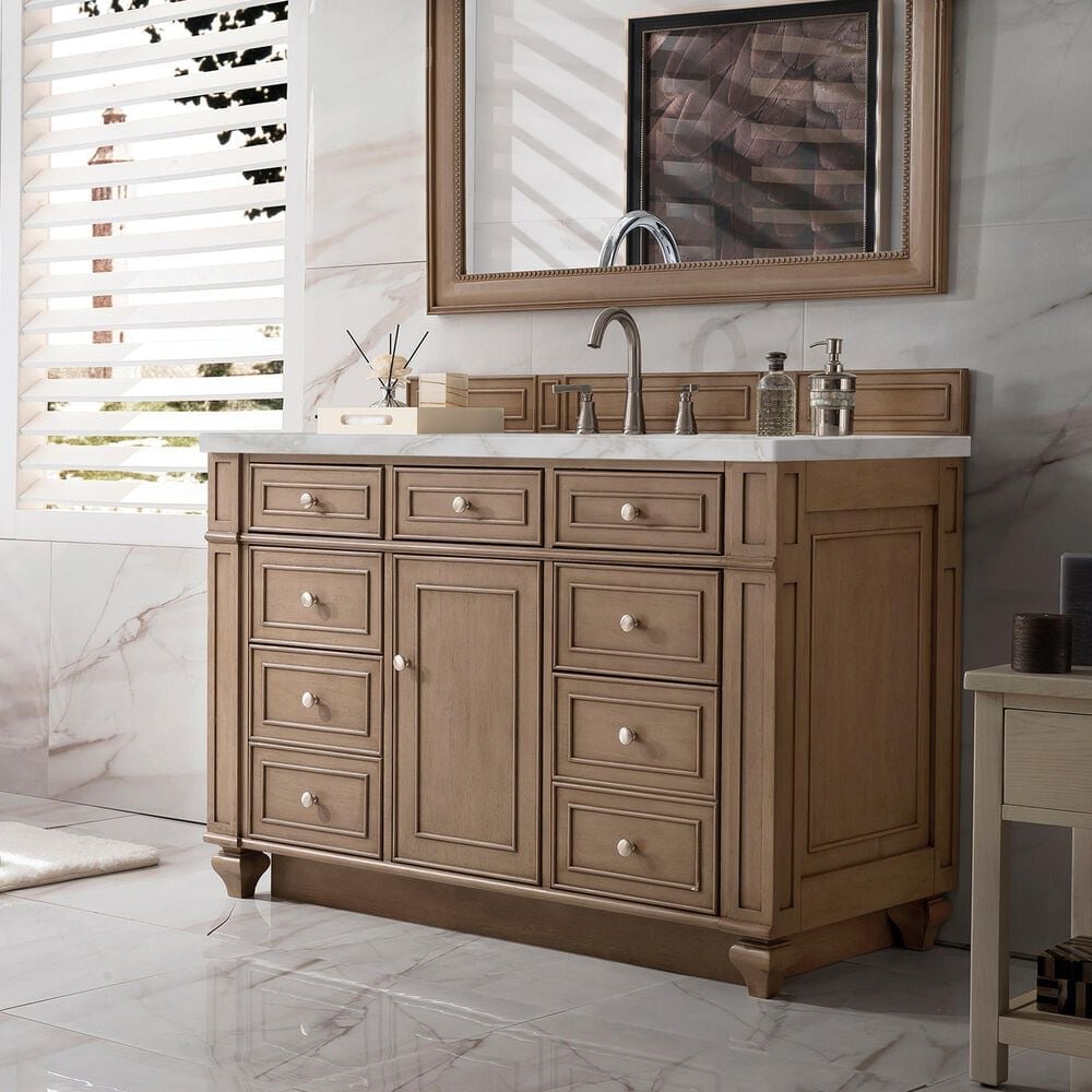 James Martin Vanities Bristol 48" Single Bathroom Vanity in Whitewashed Walnut with 3 cm Victorian Silver Quartz Top and Rectangular Sink, , large