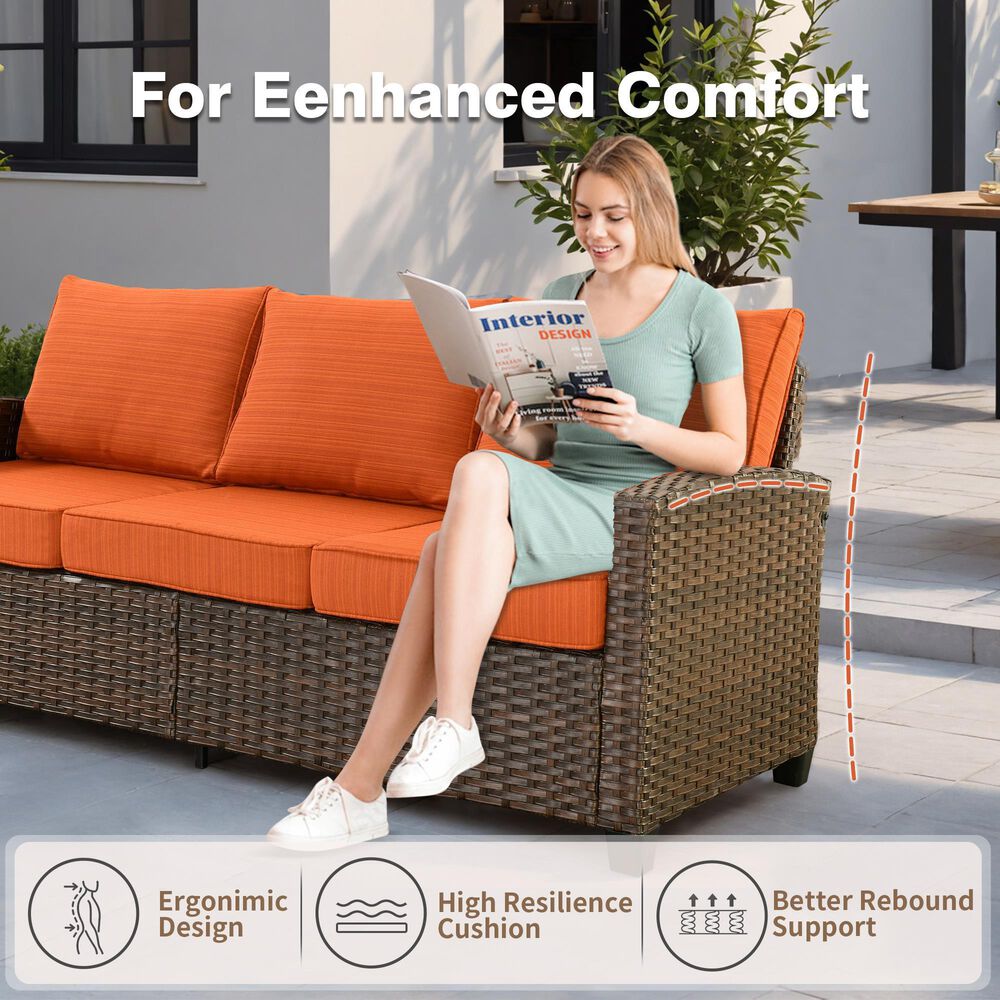 HOMLUX 8-Piece Patio Conversation Set with Fire Pit Table in Orange Red, , large