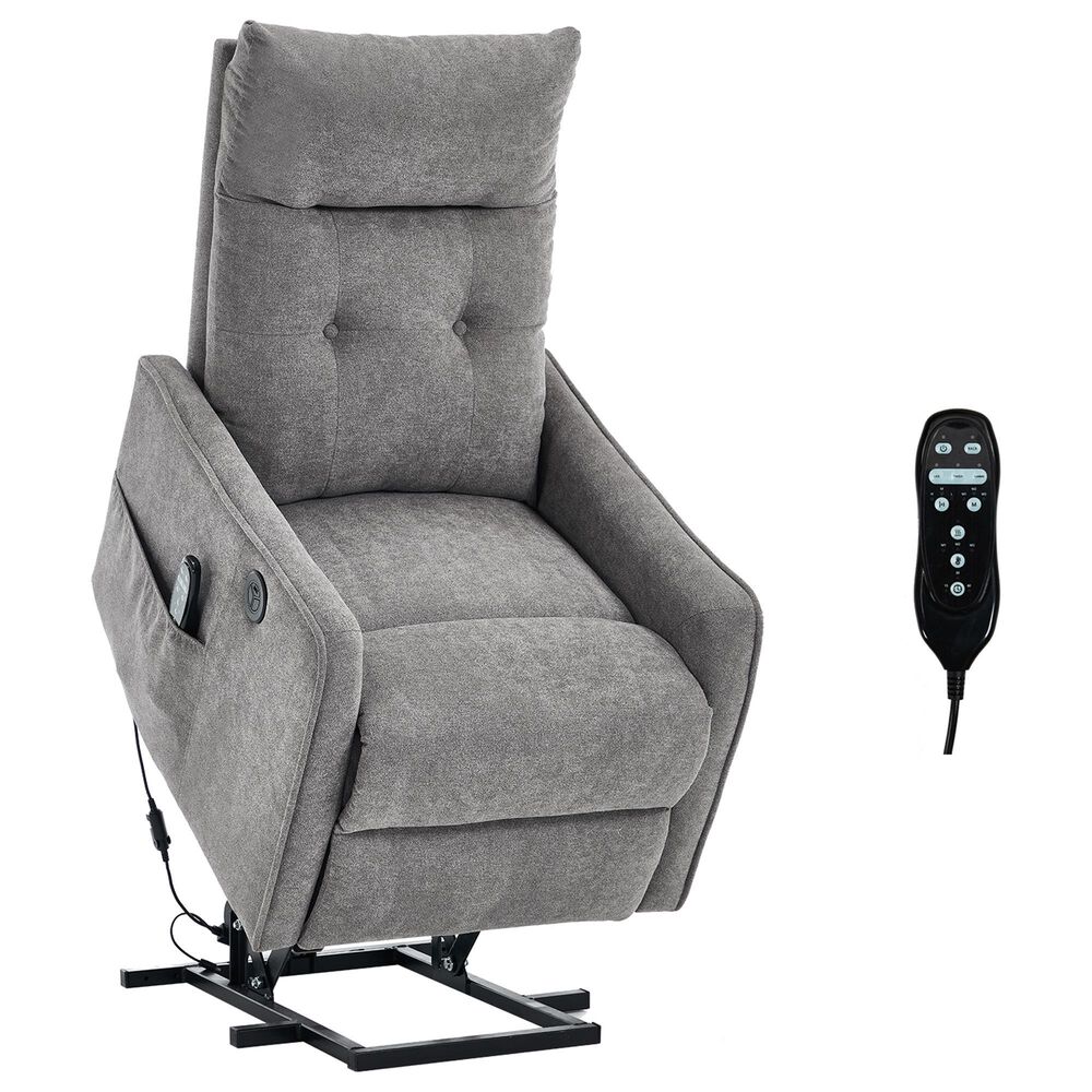 Hearth and Haven Power Lift Recliner in Light Gray, , large