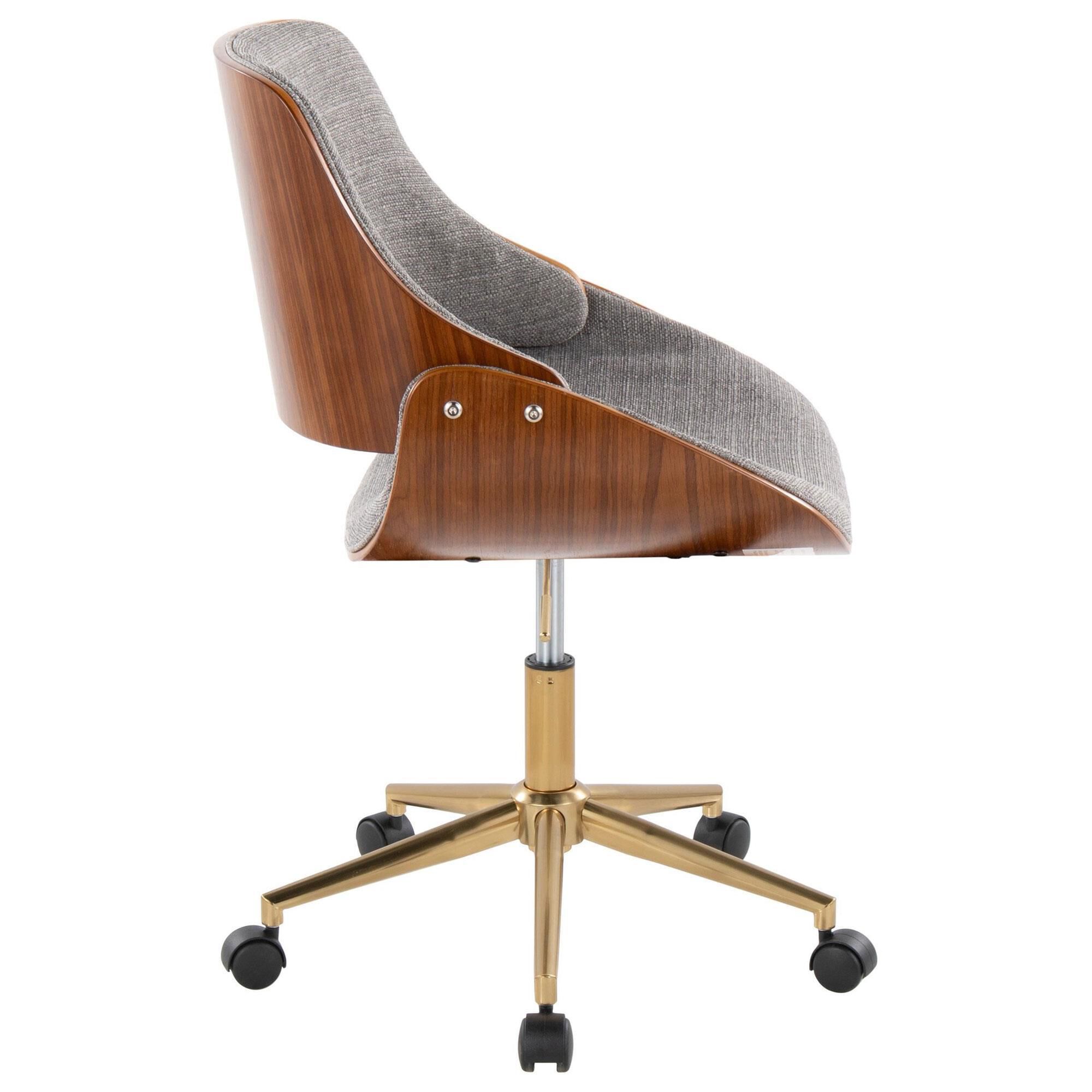 Lumisource Fabrizzi Office Chair with Grey Cushion in Walnut and Gold