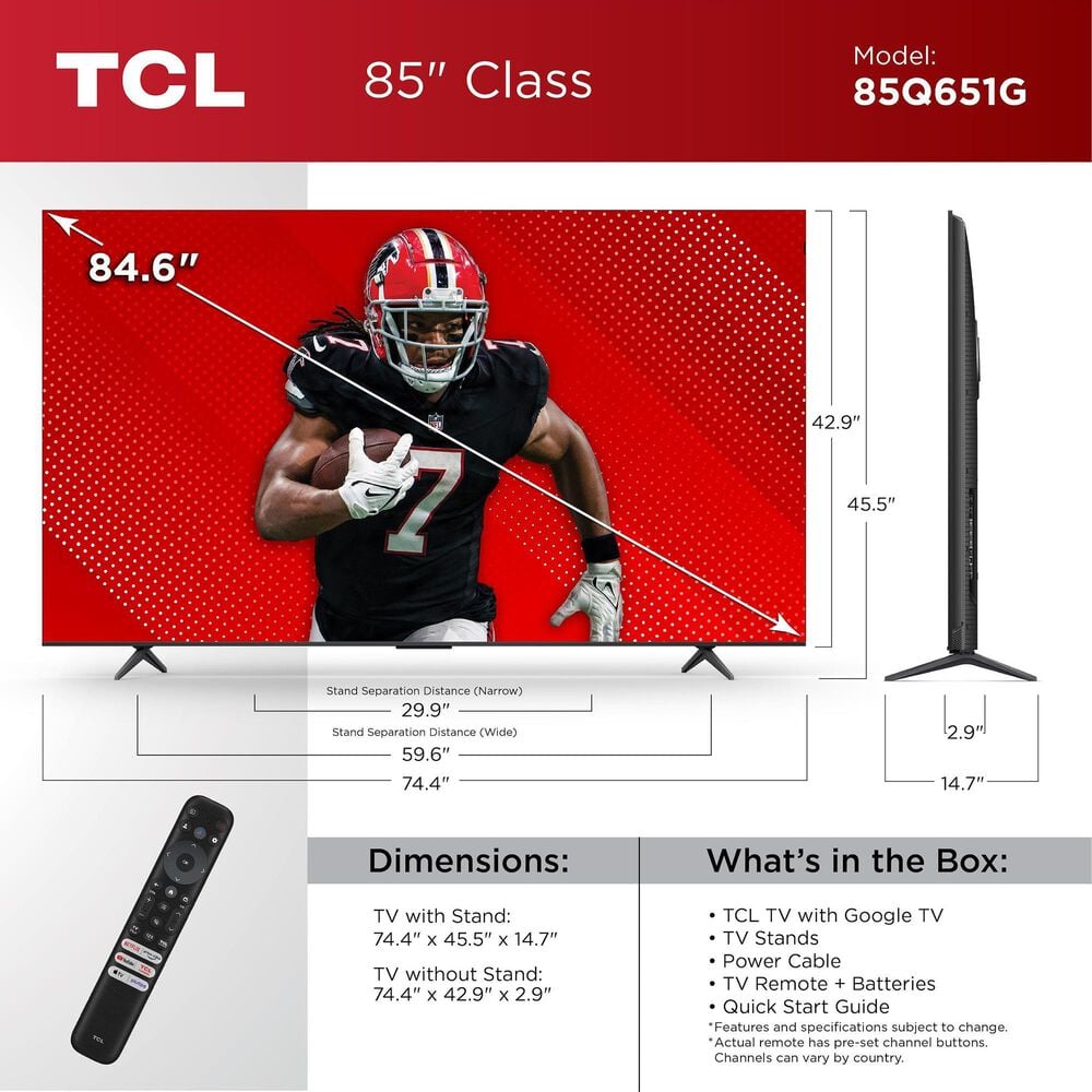 TCL 85&quot; Class Q6 Series 4K UHD HDR QD-Mini LED - Smart Google TV with S Class 2.1 Channel Soundbar System in Black, , large