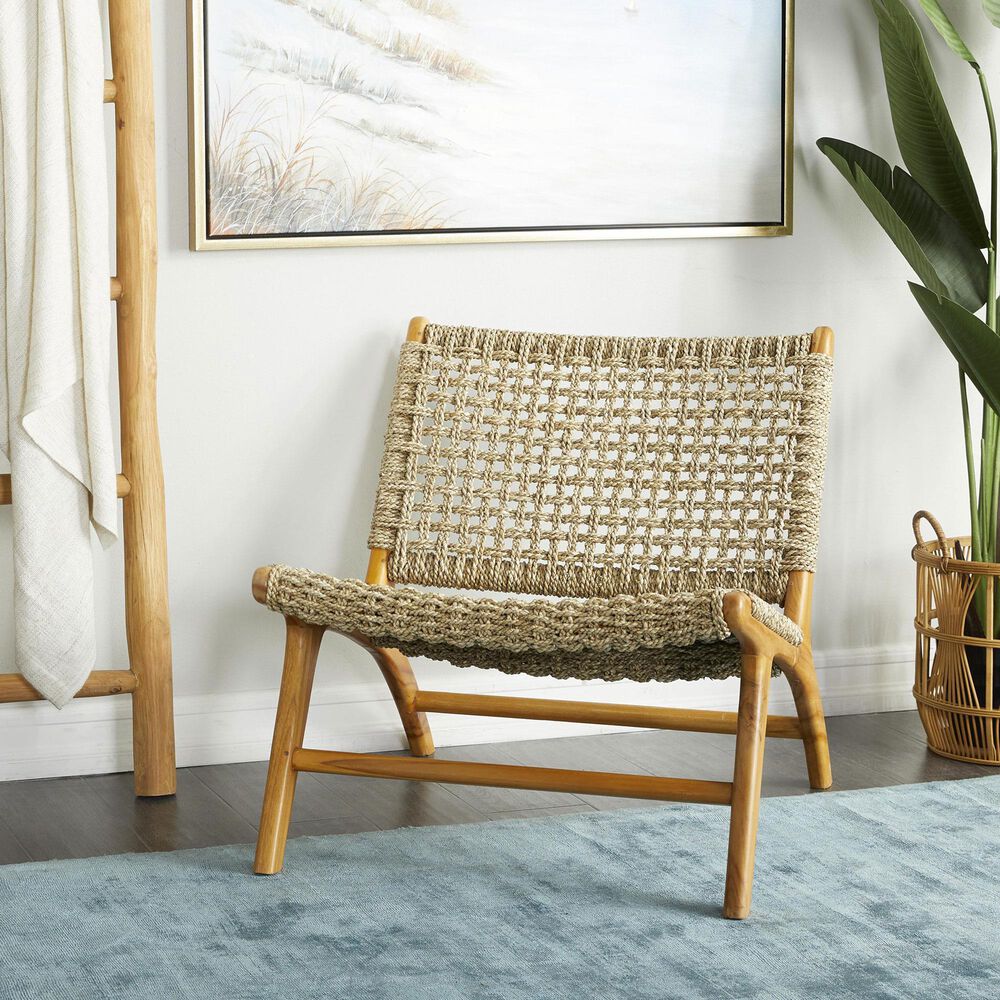 Maple and Jade Accent Chair with Woven Cane Seat in Light Brown, , large