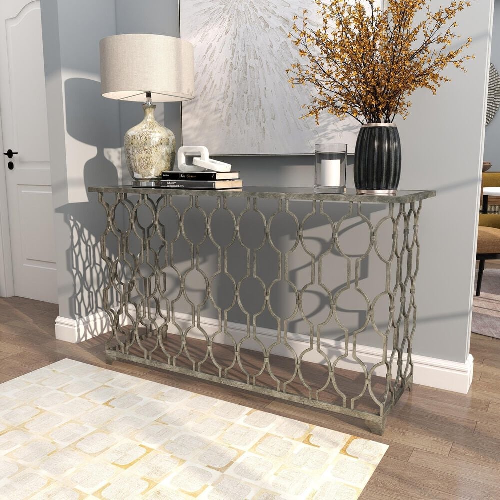 Maple and Jade Console Table with Mirrored Glass Top in Silver, , large