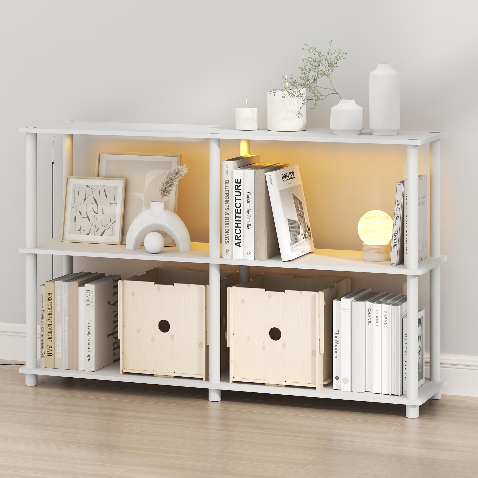 HOMLUX 3-Tier Storage Shelf with LED Lights in White