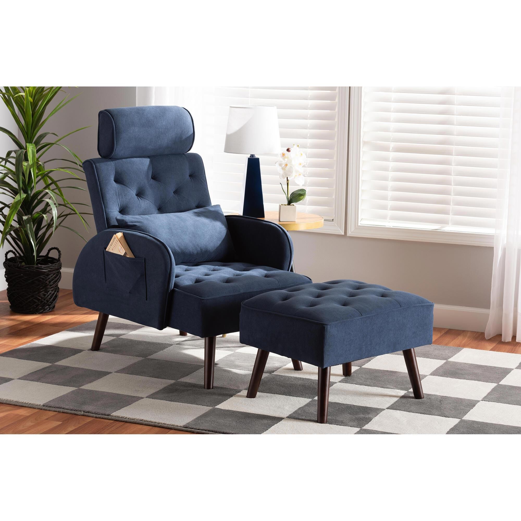 Navy chair best sale and ottoman set