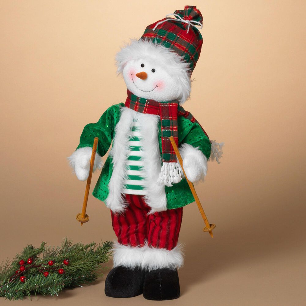 The Gerson Company 20&quot;H USB Electric Animated Fabric Skiing Snowman in Green, , large